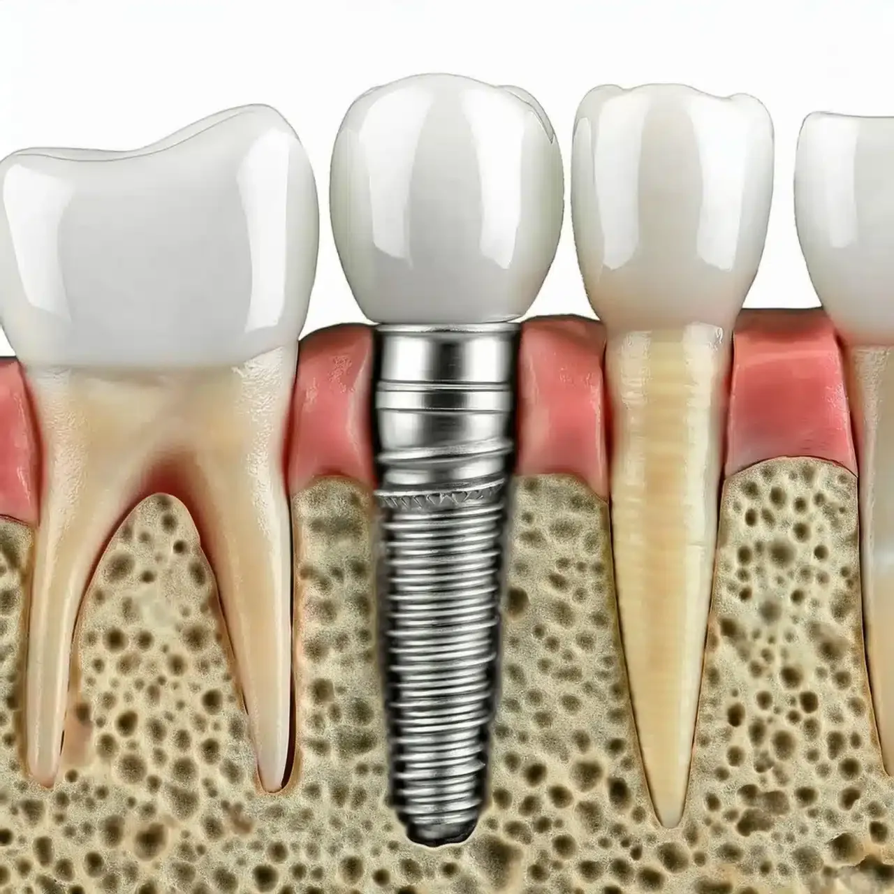 Schéma de l'ostéointégration d'un implant dentaire